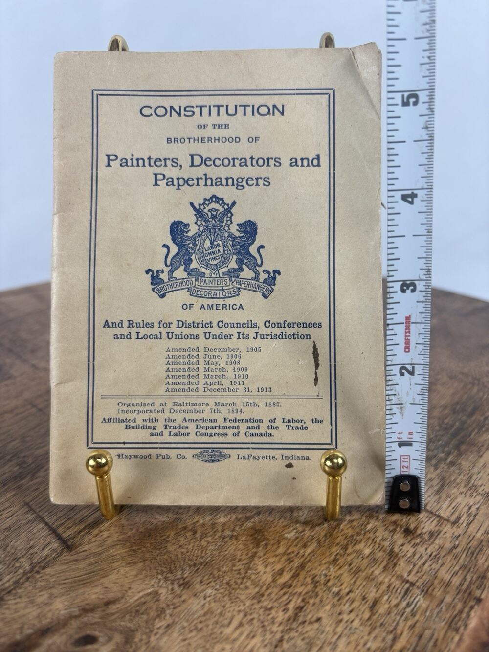 BOOKLET CONSTITUTION OF BROTHERHOOD OF PAINTERS DECORATORS PAPERHANGERS 1951
